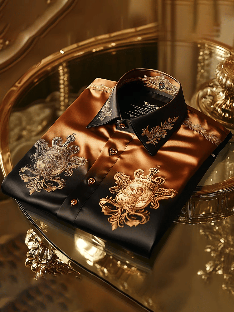 Camisa satén Luxe estampado de manga corta Button para hombre
