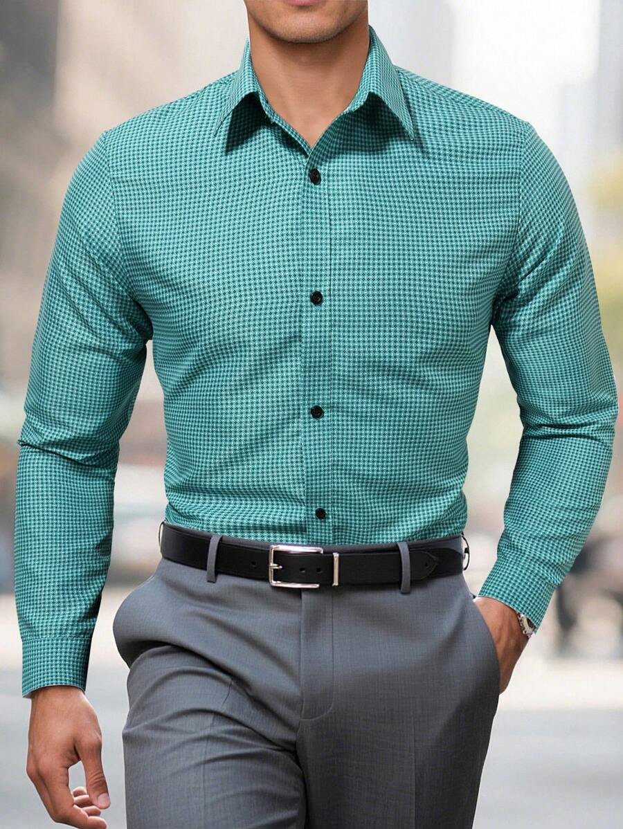 Camisa Street Style ejecutivo casual estampado de manga larga para hombre