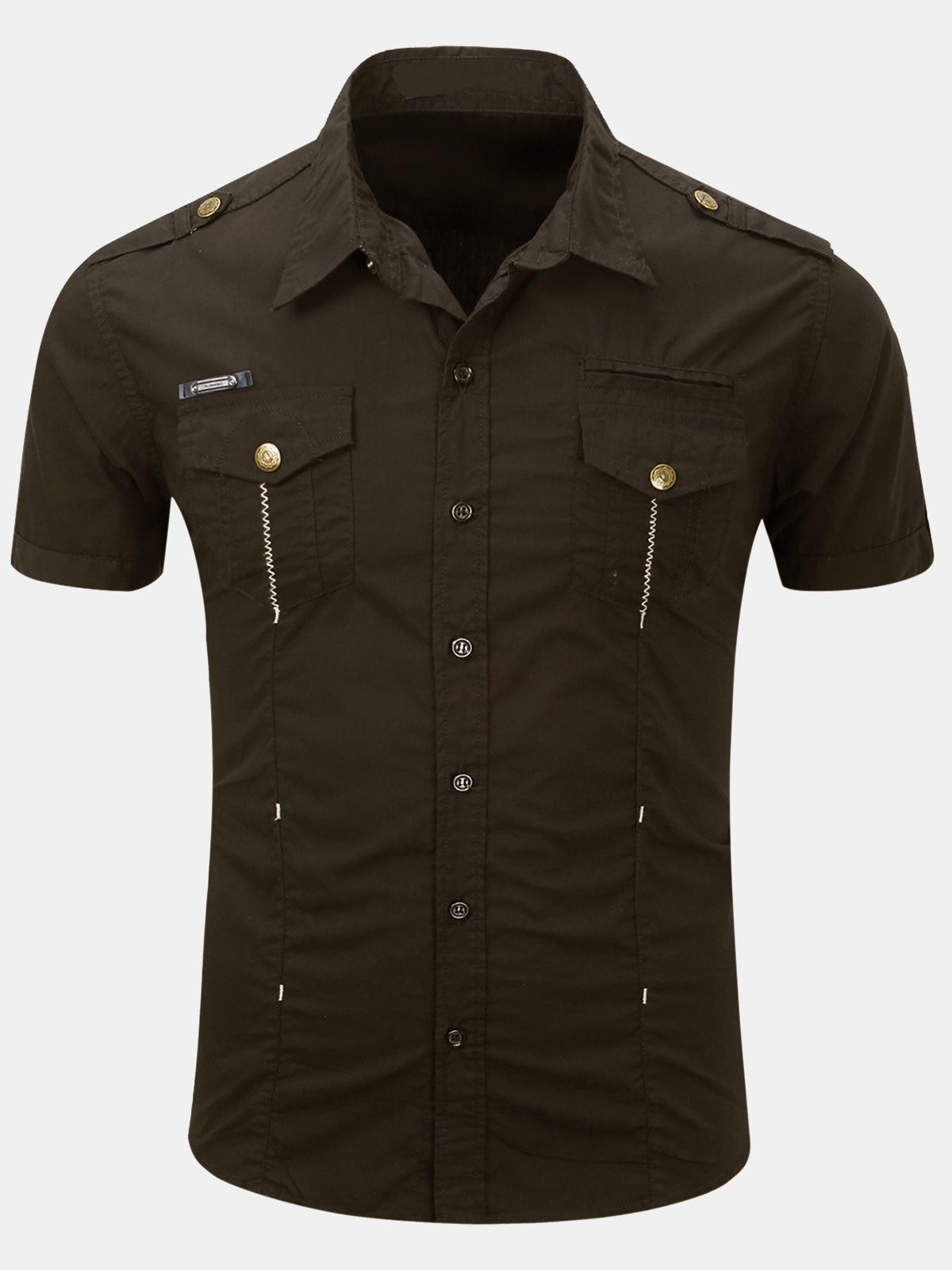 Camisa casual de algodón Pocket para exterior de manga corta para hombre