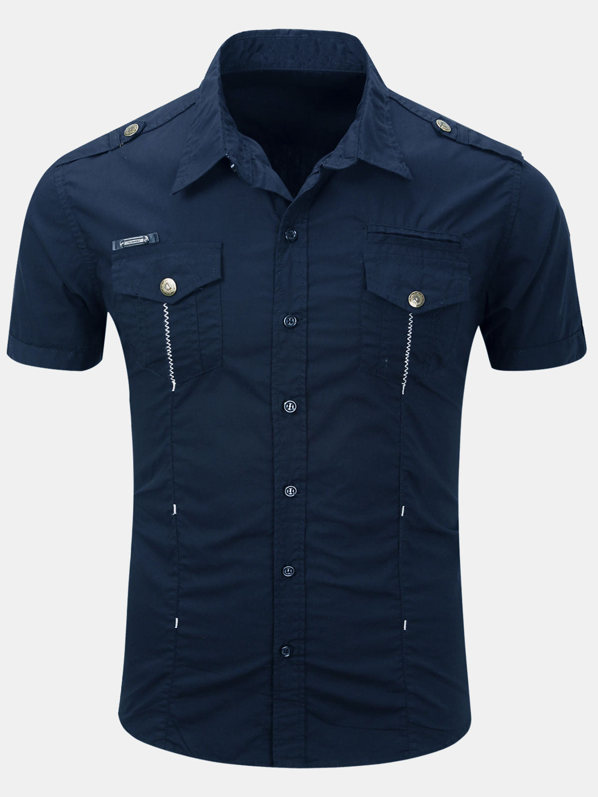 Camisa casual de algodón Pocket para exterior de manga corta para hombre