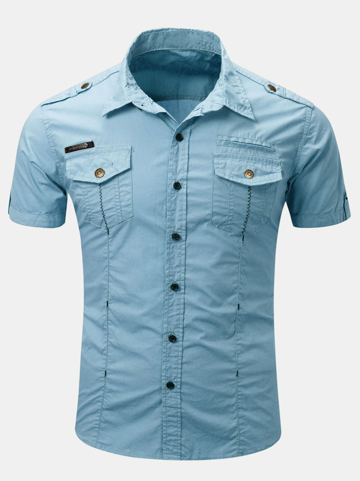 Camisa casual de algodón Pocket para exterior de manga corta para hombre