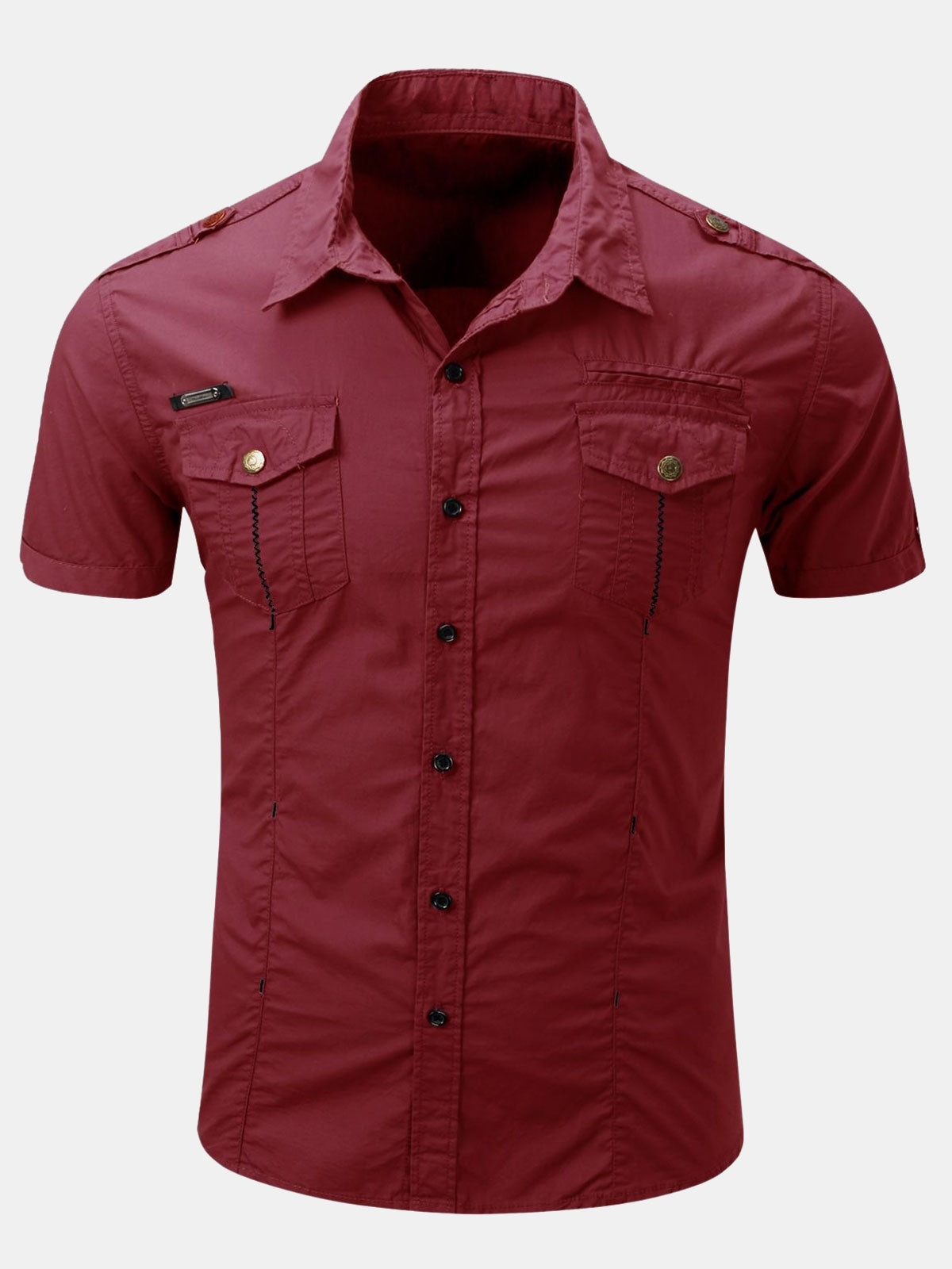 Camisa casual de algodón Pocket para exterior de manga corta para hombre