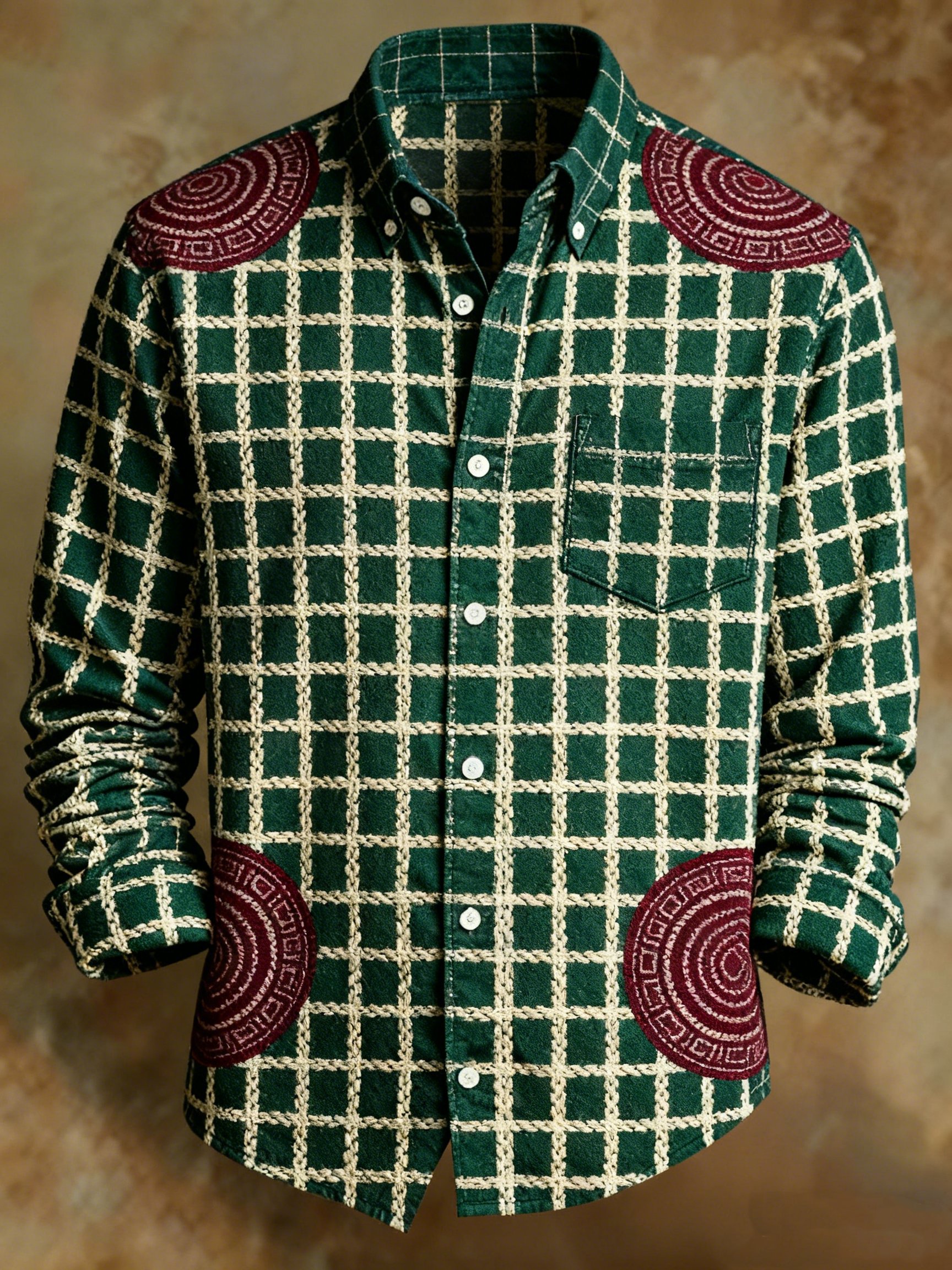 Camisa retro Abstract Art estampado Comfortable a cuadros ejecutivo Style para hombre