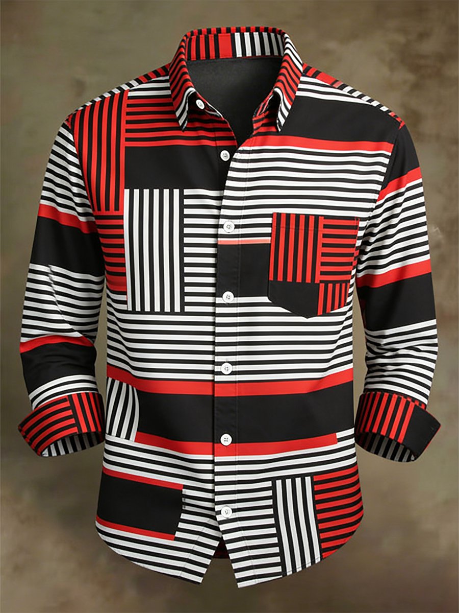 Camisa retro ejecutivo Bag House Geometric de manga larga para hombre
