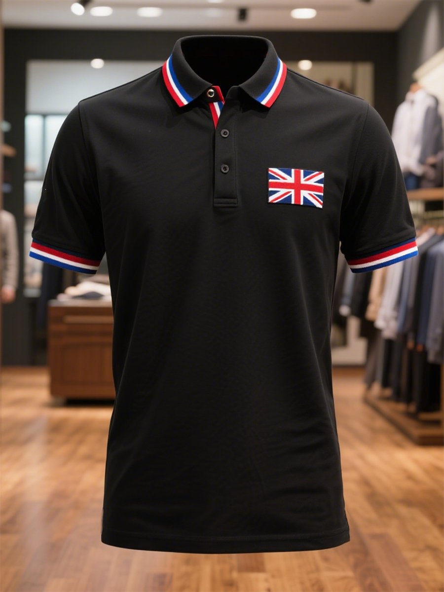 Camisa polo ejecutivo casual Union Jack Button de manga corta para hombre