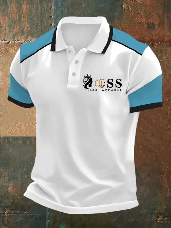Camisa polo retro Letter estampado casual para hombre