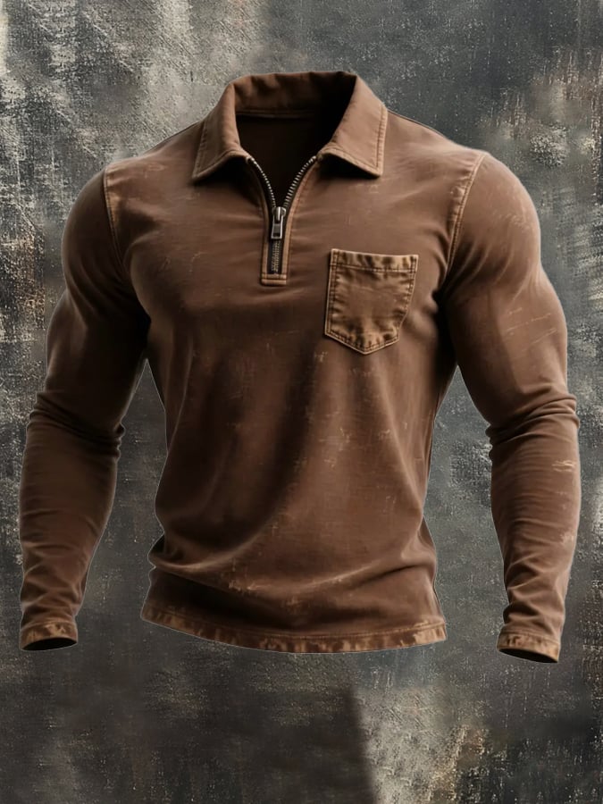 Camiseta vintage Washed de algodón de manga larga para hombre