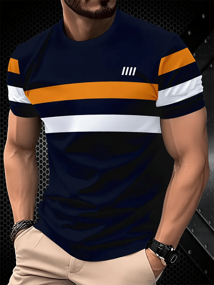 Camiseta ejecutivo rayas Logo estampado de manga corta para hombre