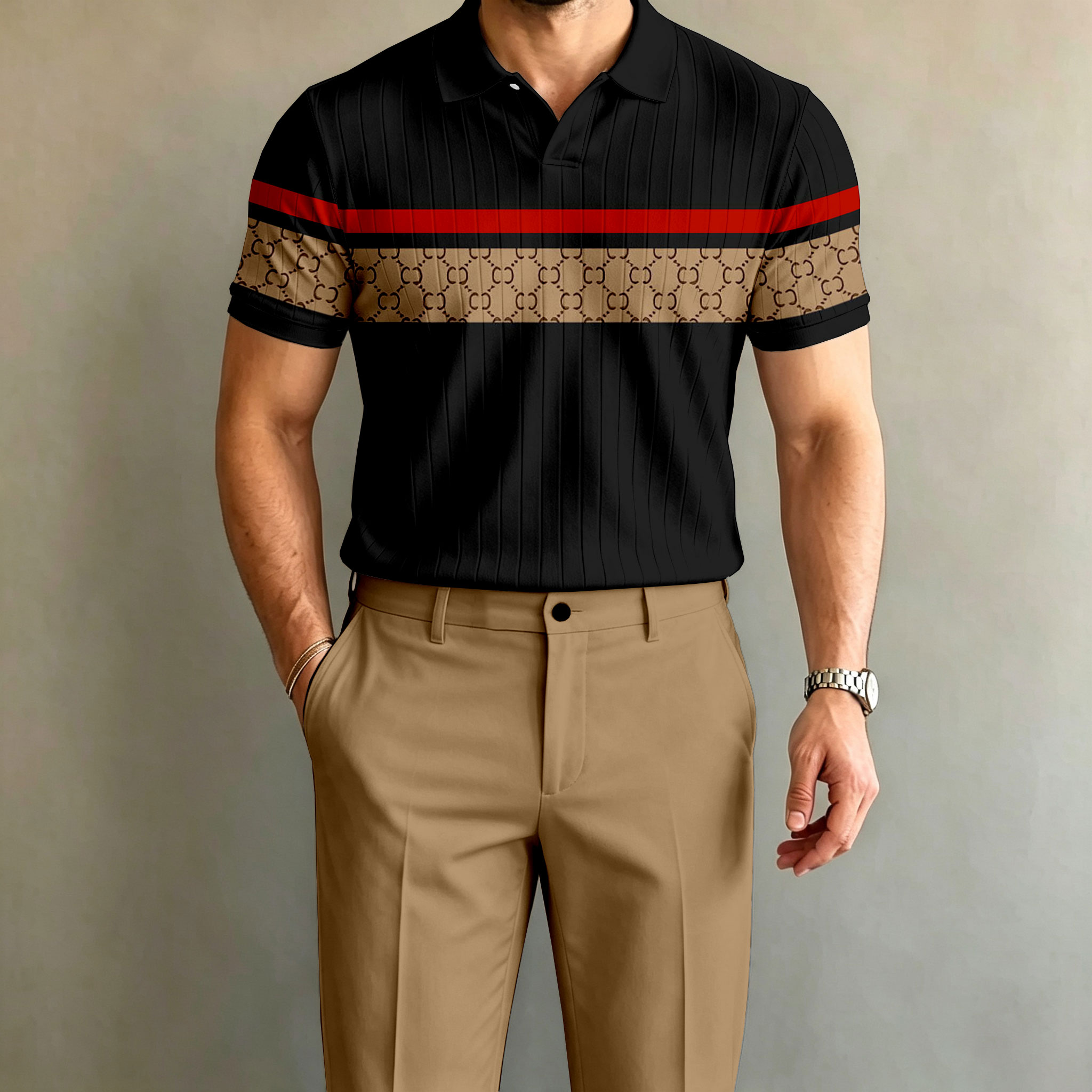 para hombre Color-Blocked de manga corta camisa polo and pantalón Set