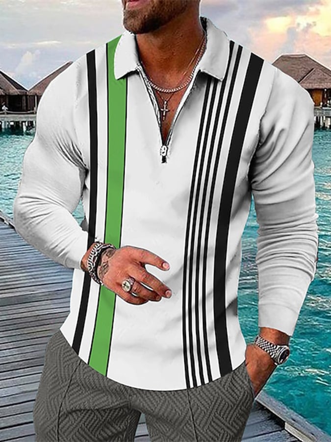 Camisa polo de moda estampado estampado solapa Pullover de manga larga