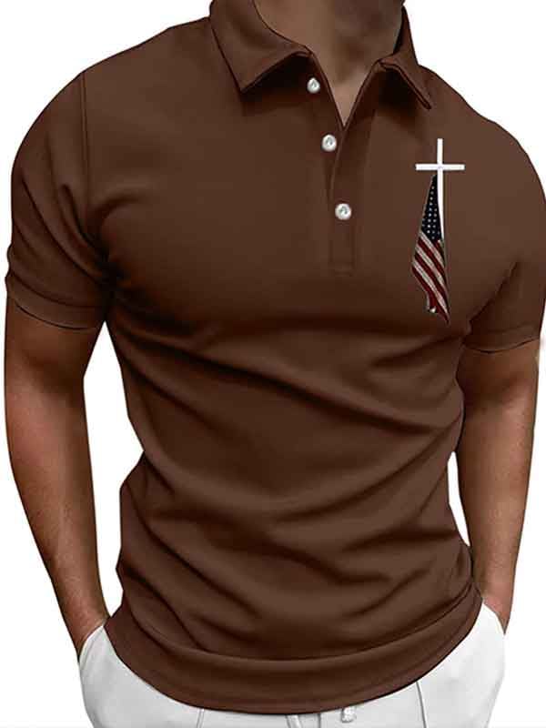 Camisa polo ejecutivo casual a rayas Button de manga corta para hombre