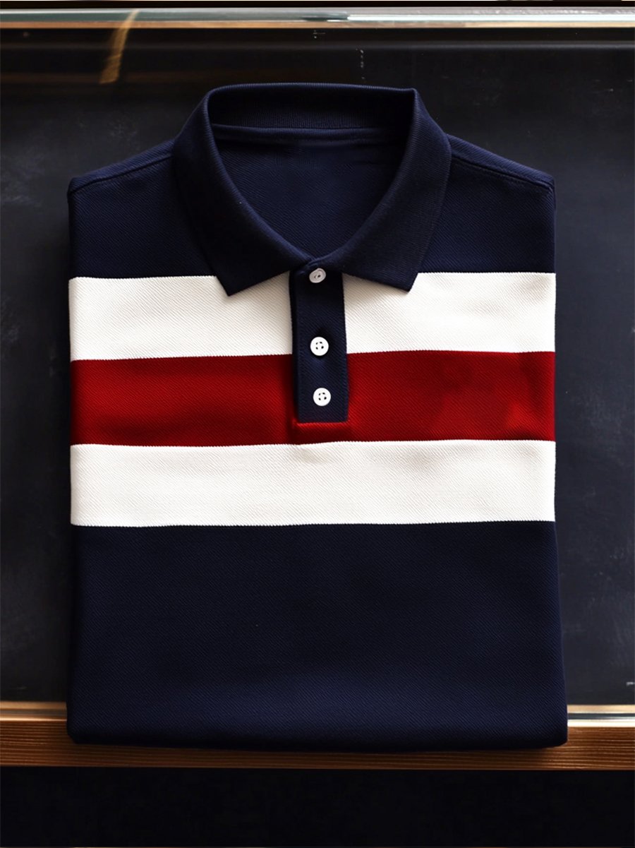 Camisa polo ejecutivo casual a rayas Button de manga corta para hombre