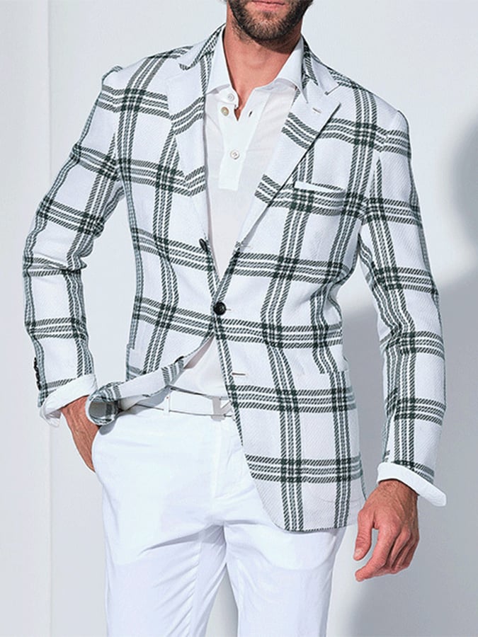 Saco de moda casual Two Button Large bolsillo a cuadros para hombre