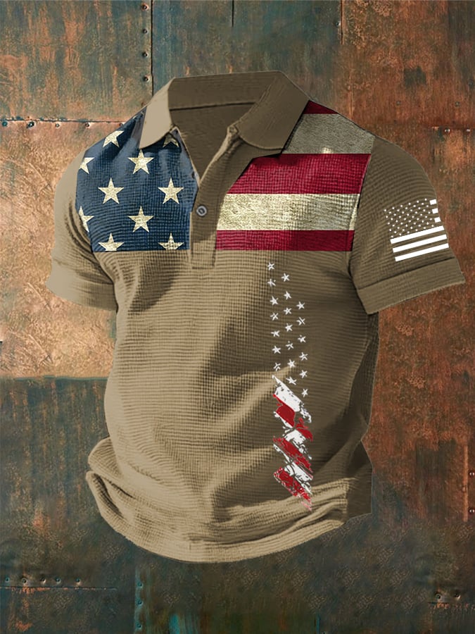 Camisa polo Independence Day Waffle Fabric de manga corta para hombre