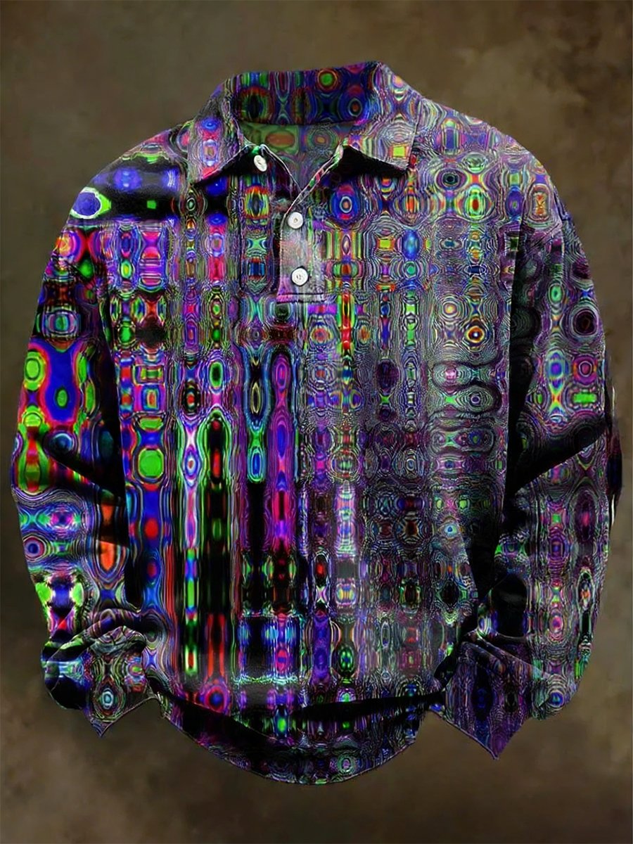 Camisa polo Wavy Swirl Art de manga larga para hombre