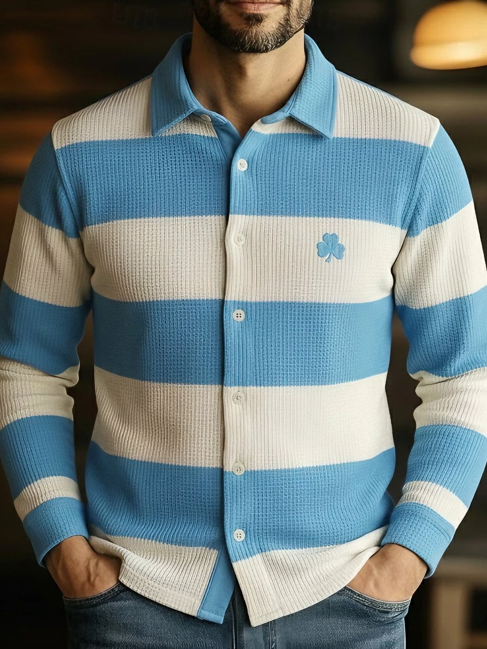 Camisa St. Patrick's Day Shamrock degradado Color Waffle camisa casual camisa de manga larga para hombre