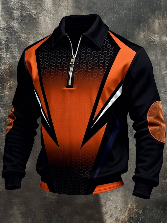 Sudadera retro en bloques de color estampado cierre para hombre