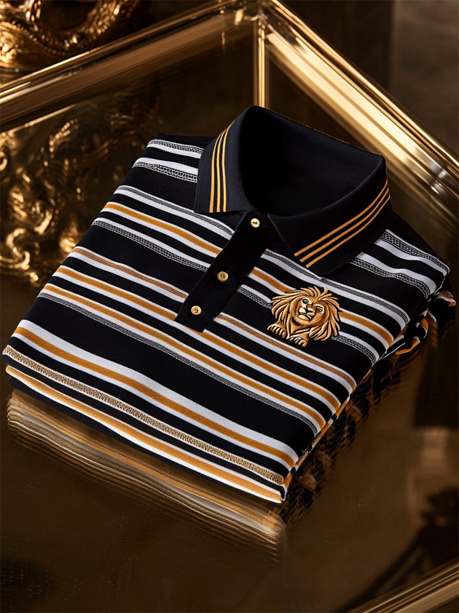 Camisa polo ejecutivo casual a rayas Button de manga corta para hombre