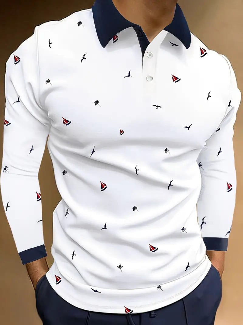 Camisa polo ejecutivo casual a rayas de manga larga para hombre