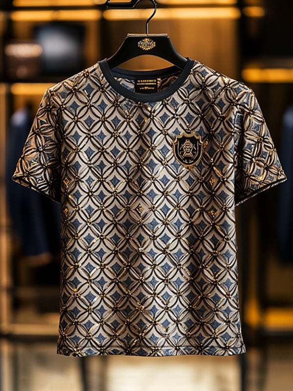 Camiseta ejecutivo de lujo estampado de algodón de manga corta para hombre