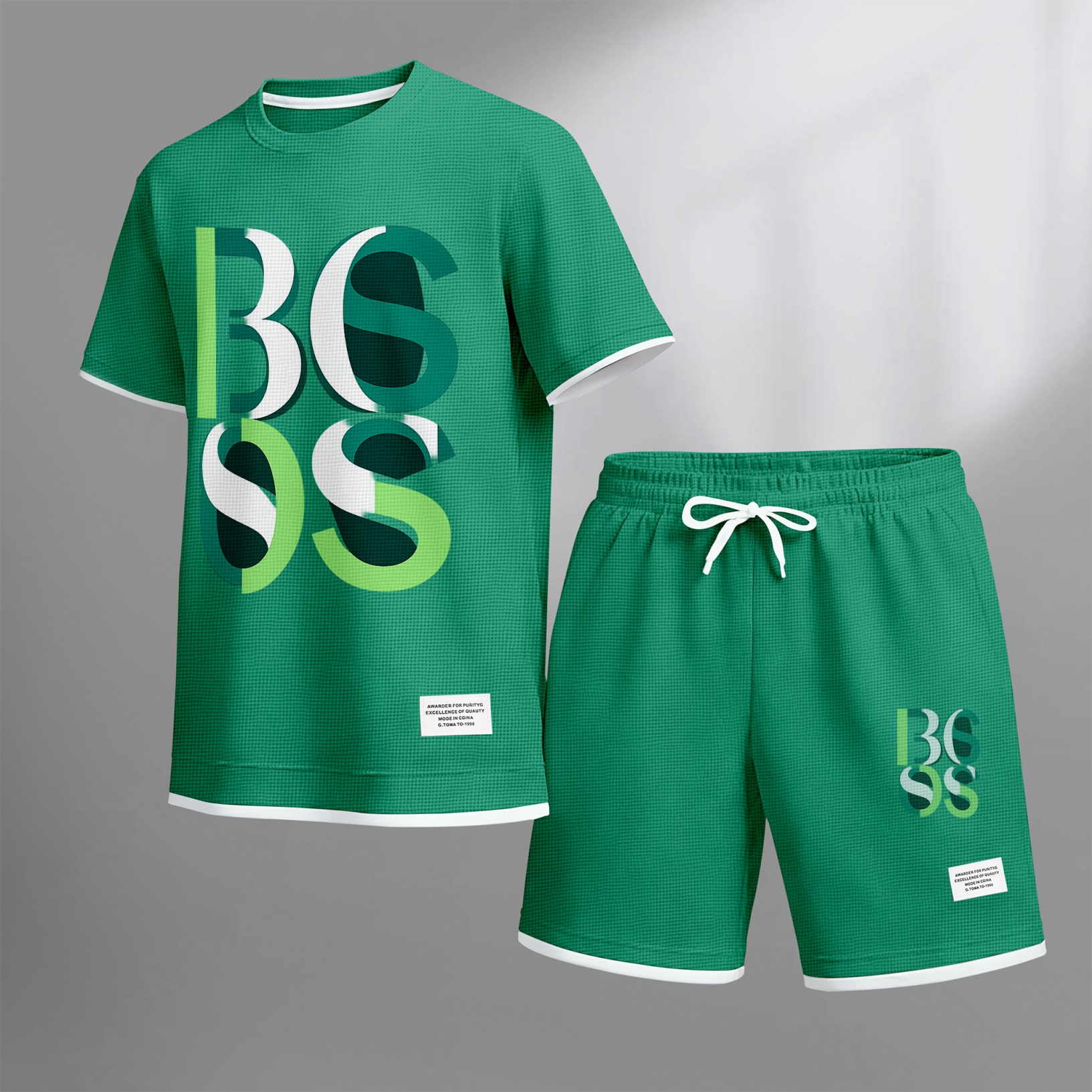 Camisa de lujo tejido tipo waffle de manga corta & shorts Set 10 para hombre