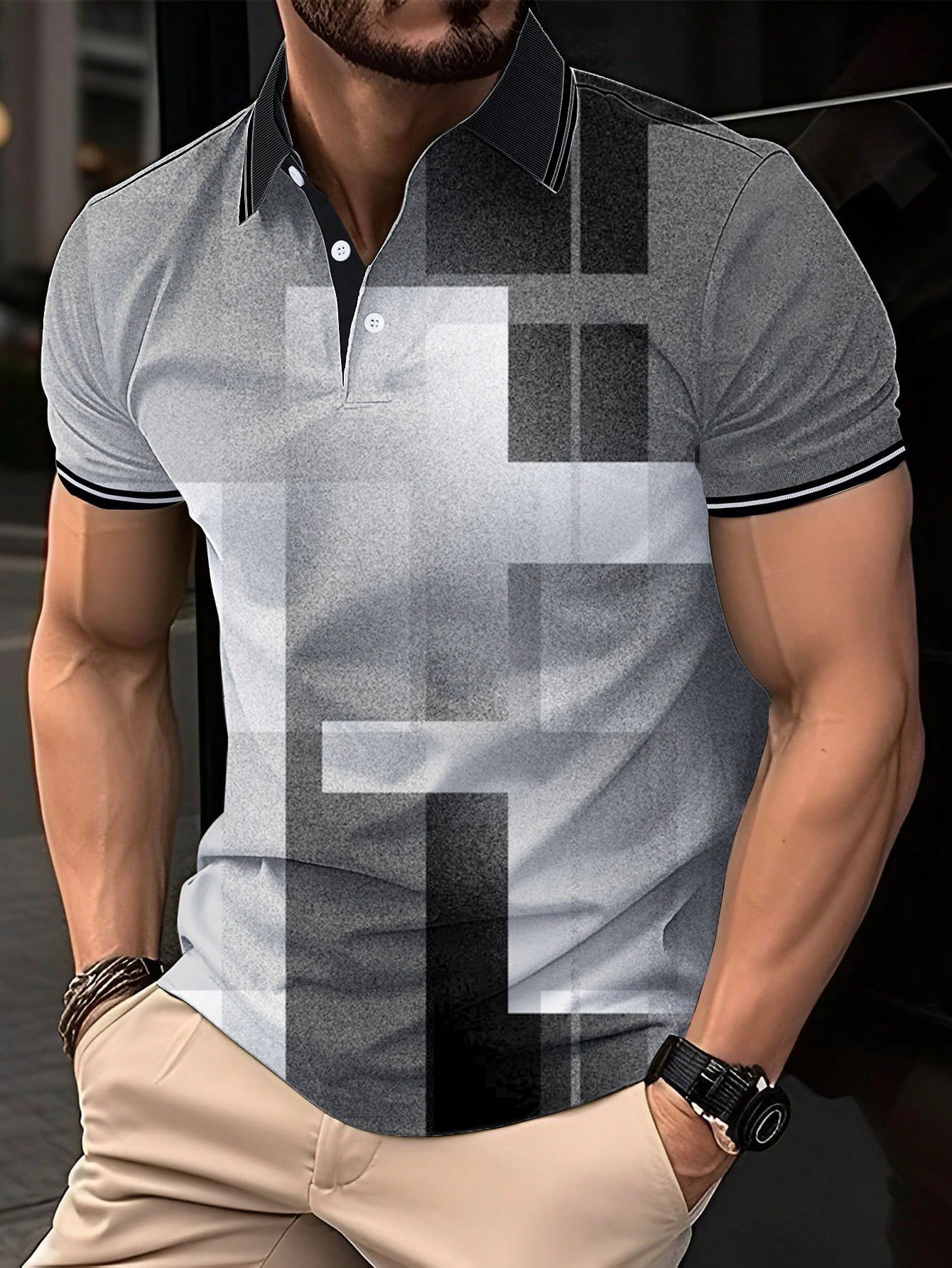 Camisa polo Simple geométrico degradado estampado para hombre