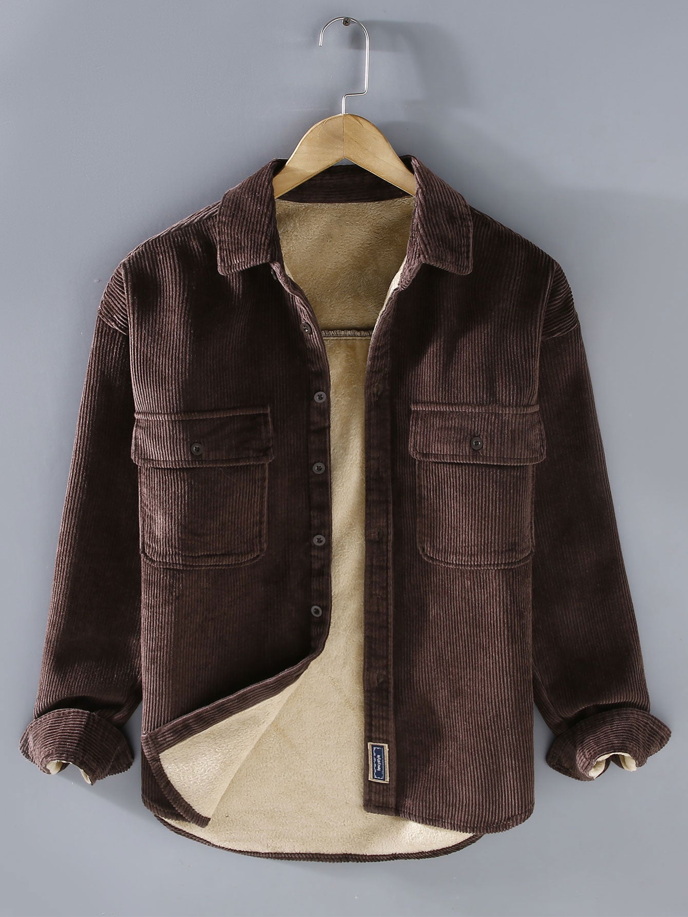 Camisa Fleece Lined de algodón Corduroy Button Up