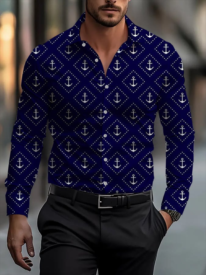 Camisa clásico ejecutivo a cuadros rayas estampado de manga larga para hombre