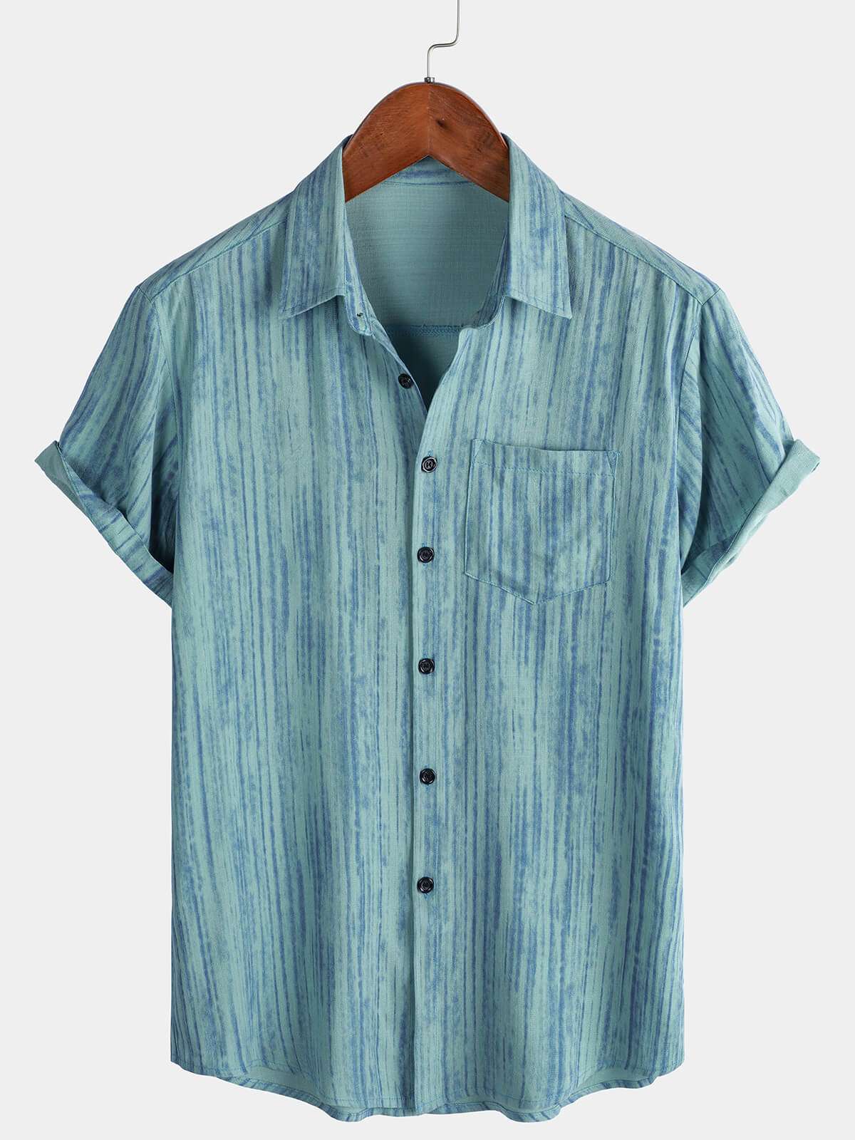 Camisa transpirable de manga corta Pocket Black a rayas para hombre