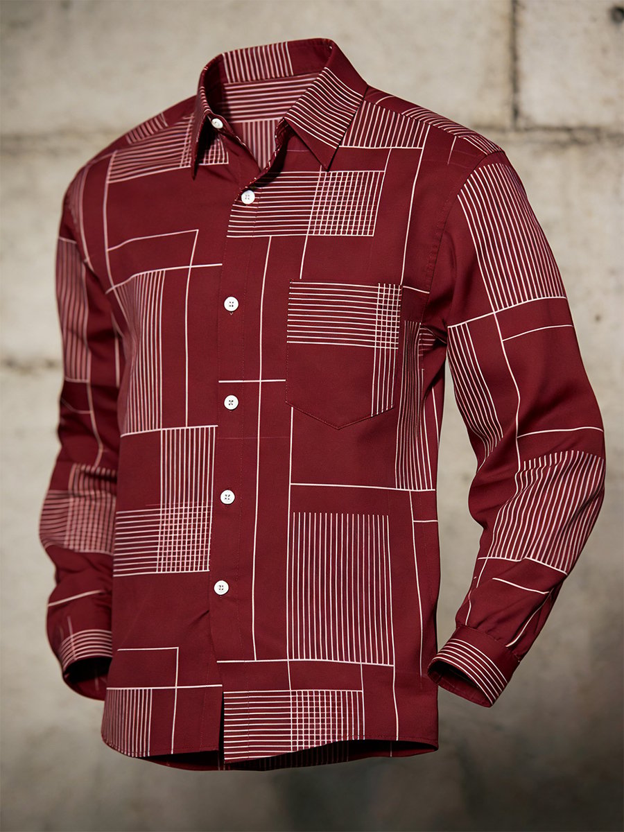 Camisa retro ejecutivo Bag House Geometric de manga larga para hombre