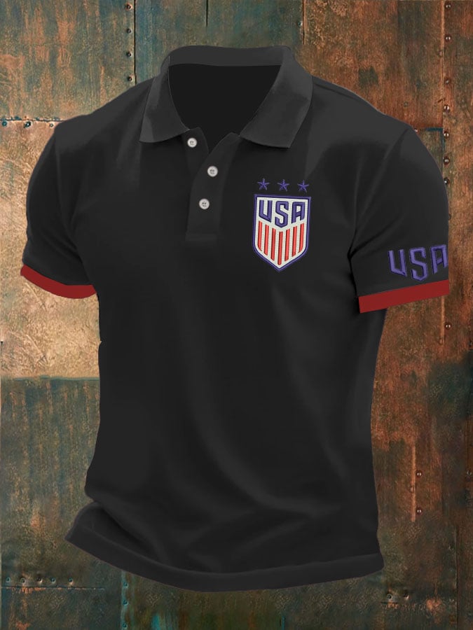 Camisa polo Independence Day Flag estampado casual para hombre