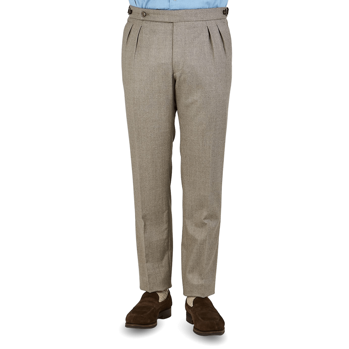 Oatmeal Beige lana Flannel Pleated Trousers