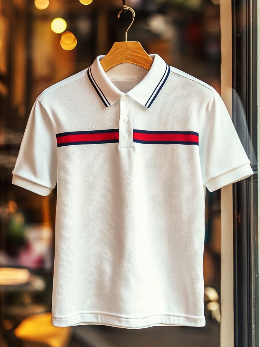 Camisa polo ejecutivo rayas Logo con botones de manga corta para hombre