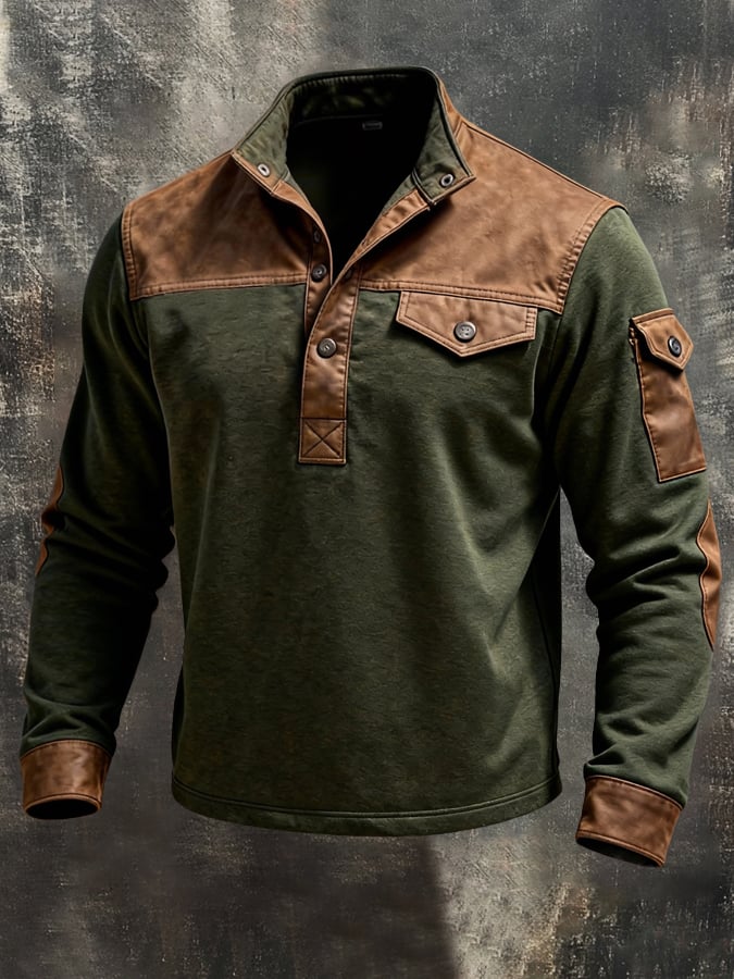Sudadera vintage Style Color-Block de manga larga para hombre