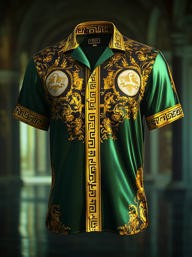 Camisa satén Luxe estampado de manga corta Button para hombre