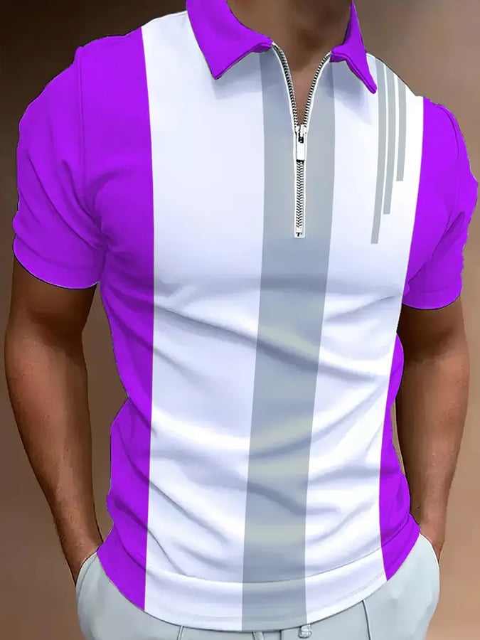 Camisa polo casual en bloques de color con cierre para hombre