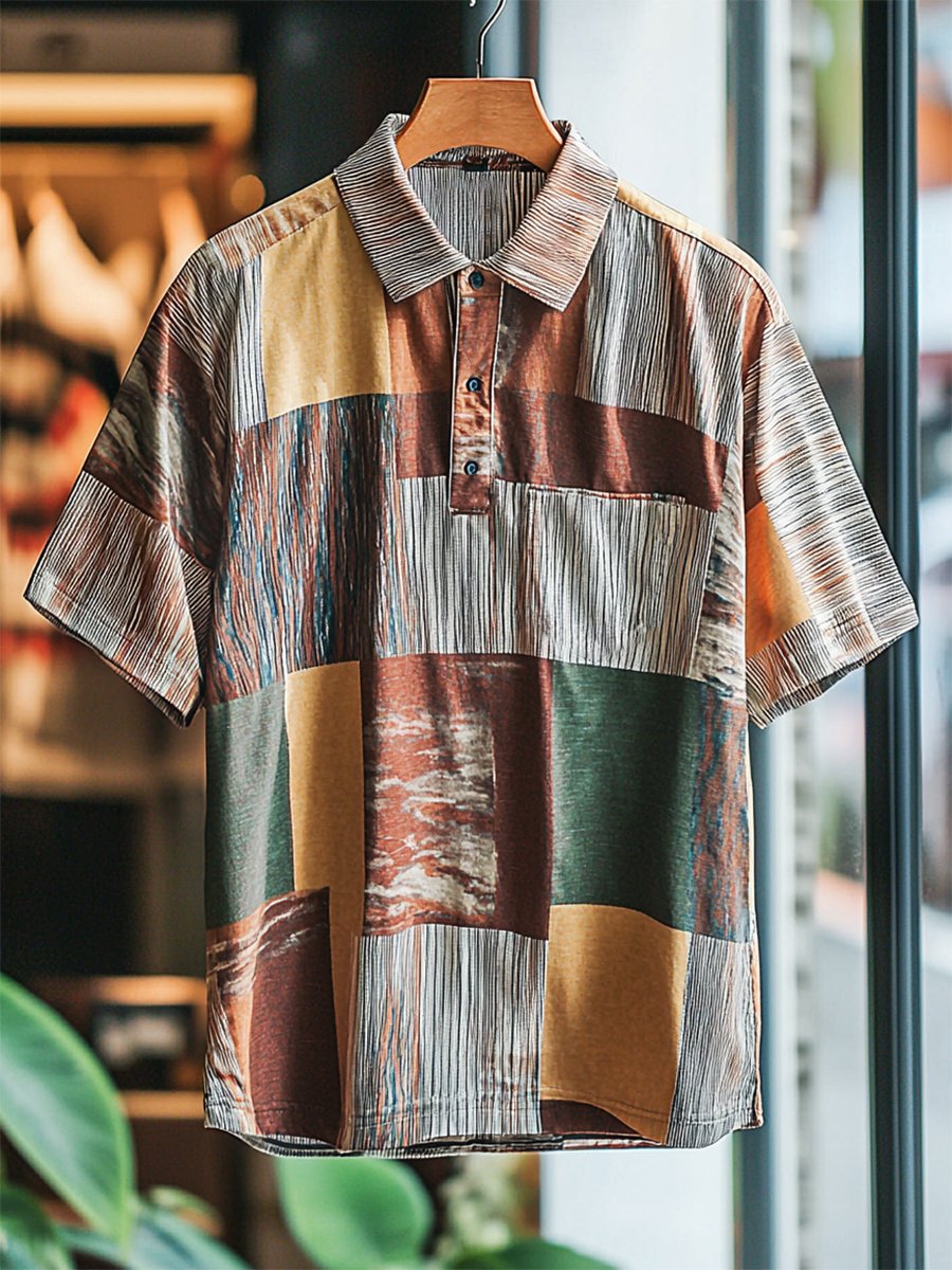Camisa polo ejecutivo casual rayas estampado Button de manga corta para hombre