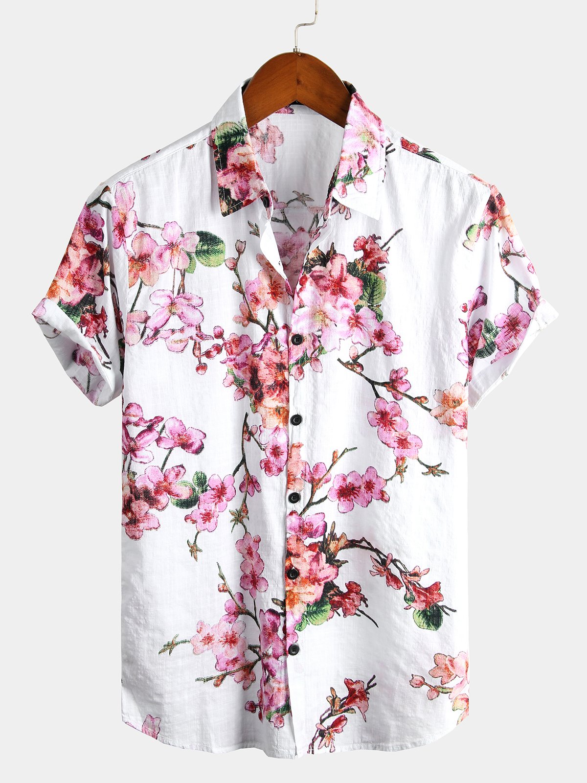 Camisa Flower estampado de algodón floral Hawaiian Button Up de manga corta para hombre