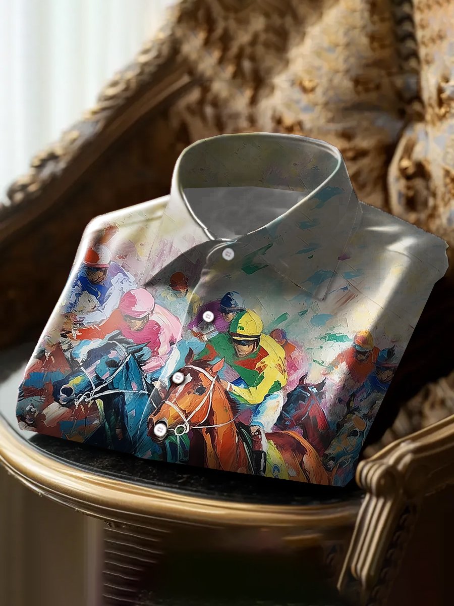 Camisa retro Oil Painting Horse Art estampado para hombre