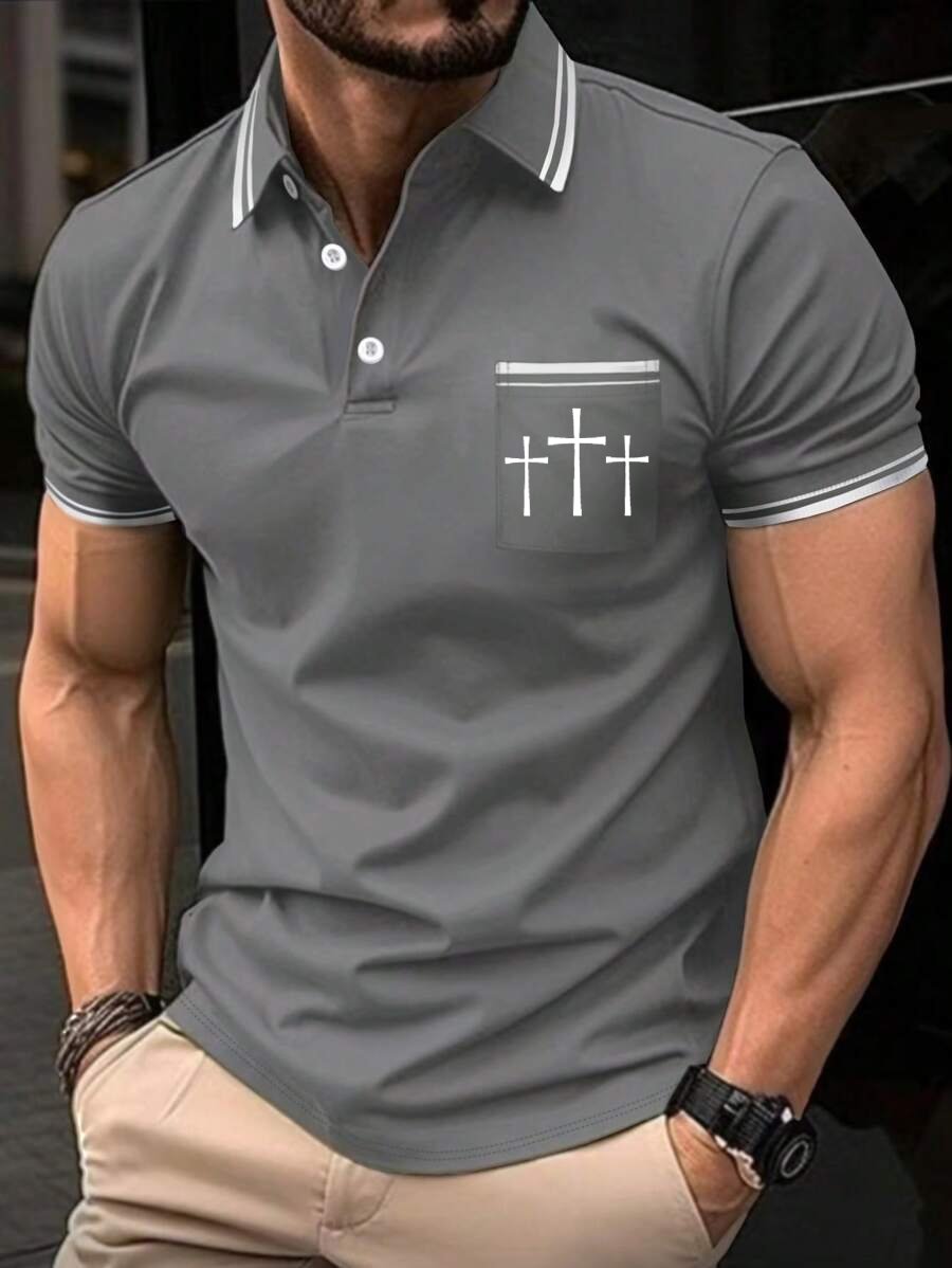 Camisa polo retro Faith casual estampado para hombre