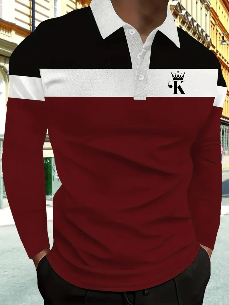 Camisa polo ejecutivo casual a rayas de manga larga para hombre