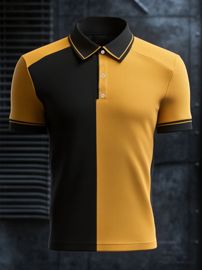 Camisa polo casual clásico Contrast Color estampado ejecutivo de manga corta para hombre