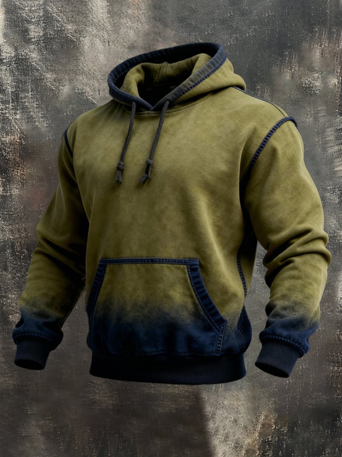 Sudadera retro Stitching Contrast Color Hooded para hombre