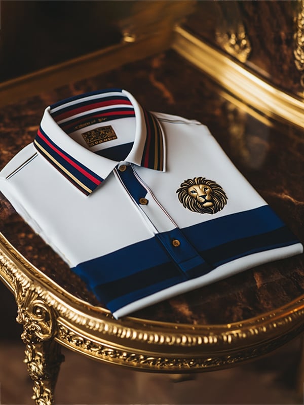 Camisa polo ejecutivo rayas Logo con botones de manga corta para hombre