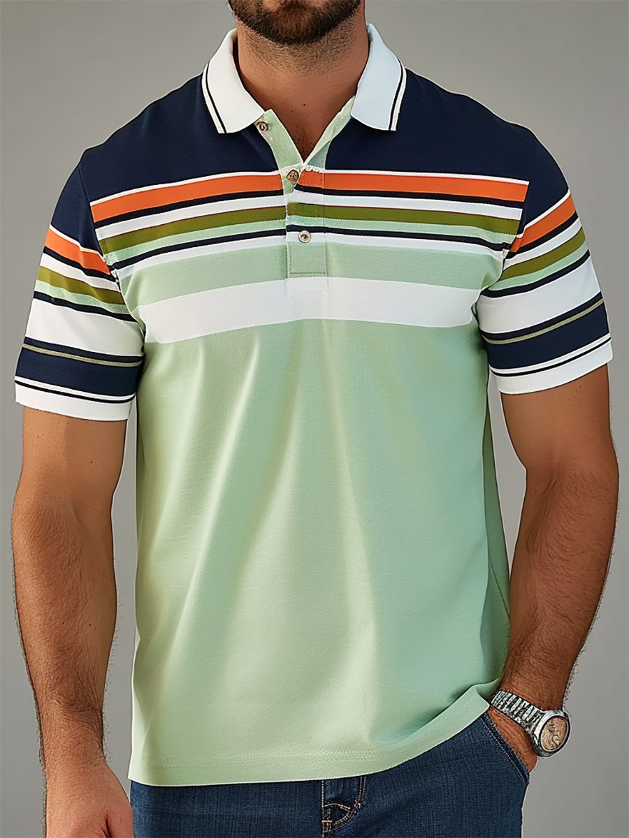 Camisa polo ejecutivo casual a rayas Button de manga corta para hombre