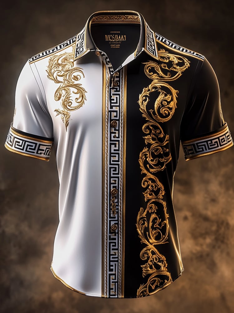 Camisa satén Luxe estampado de manga corta Button para hombre