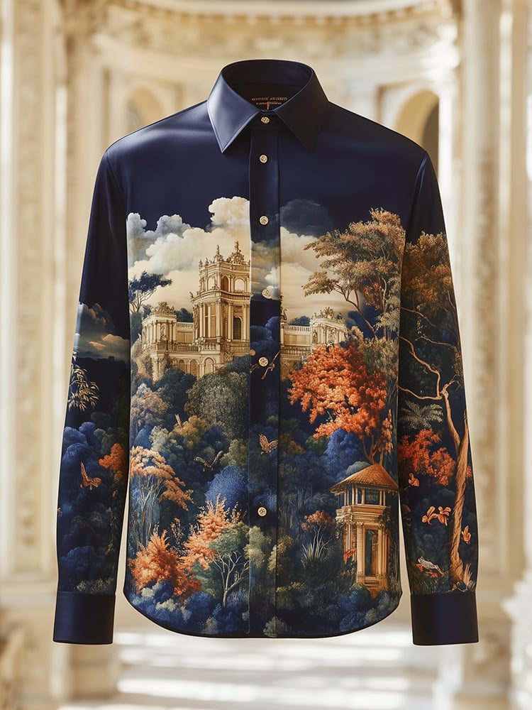Camisa satén Luxe Baroque de manga larga con botones para hombre
