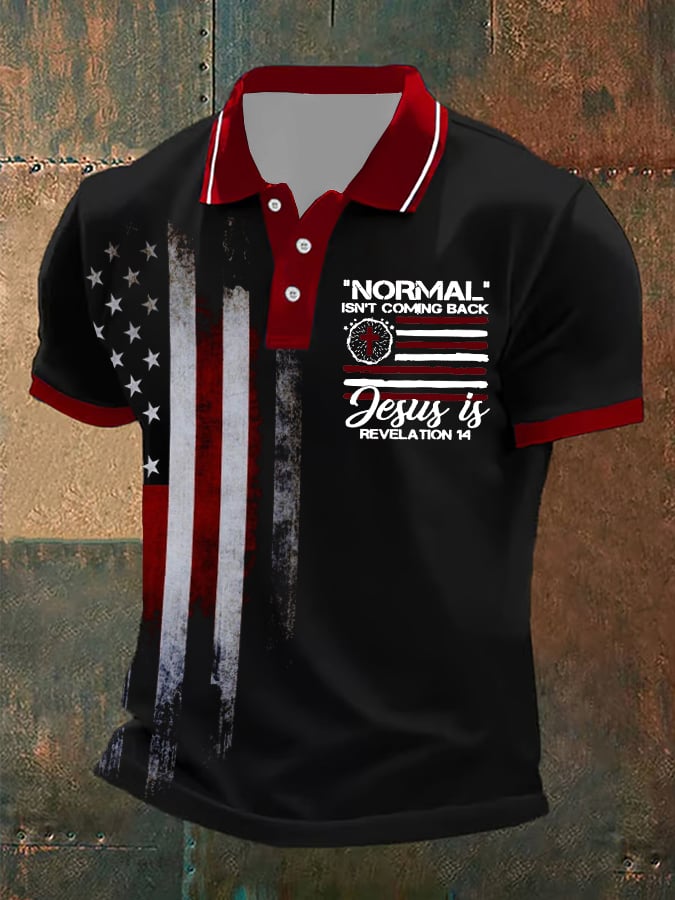 Camisa polo Man's vintage Normal Isn't Coming Back Jesus Is estampado