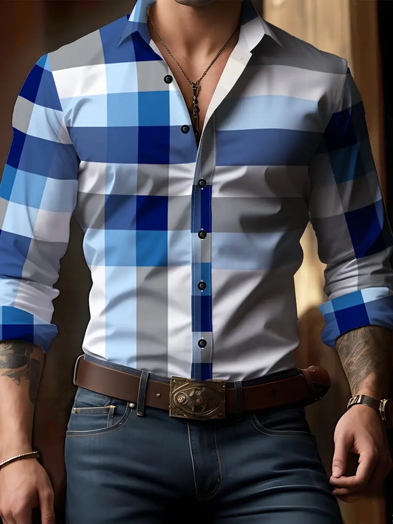 Camisa Street Style ejecutivo casual estampado de manga larga para hombre