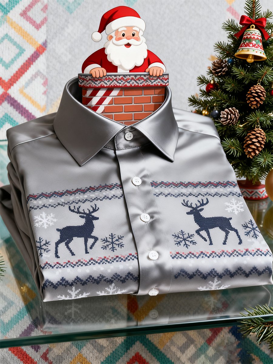 Camisa Christmas de manga larga con botones para hombre